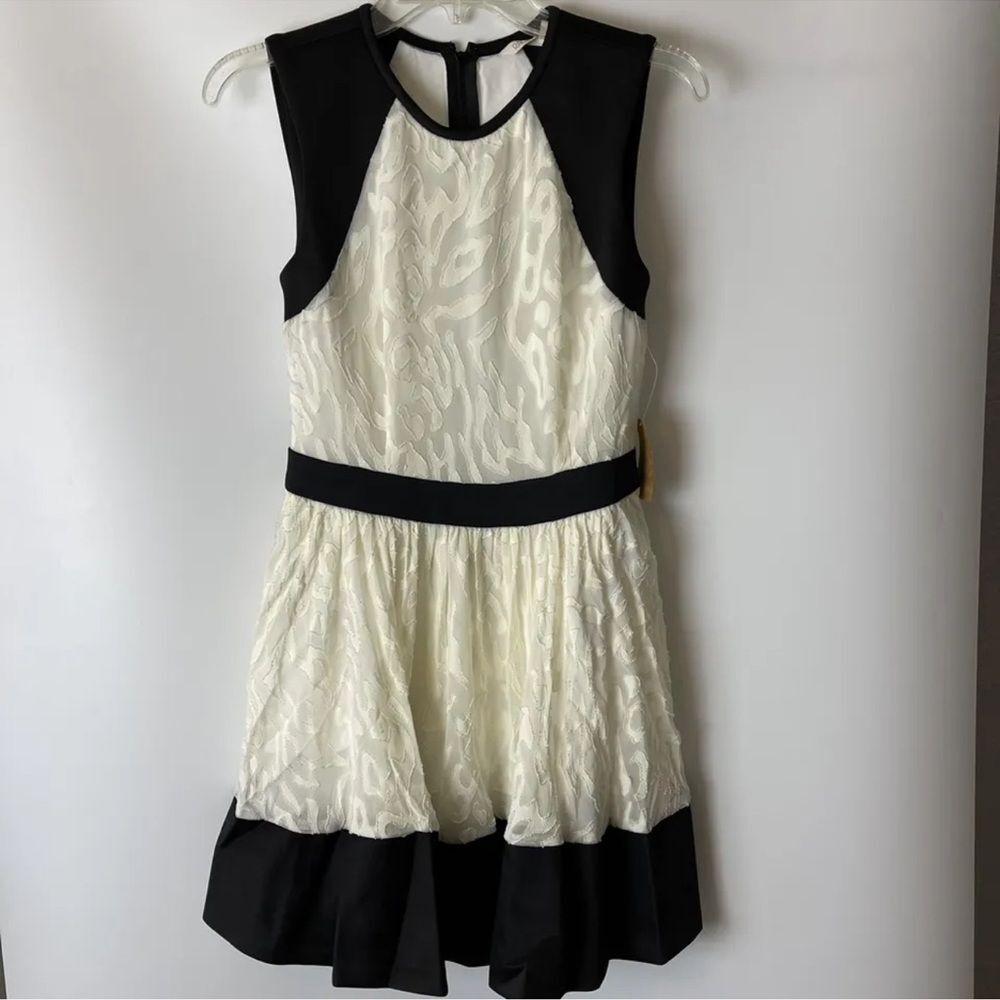 Rachel Rachel Roy Womens White Black  Mixed Media A-Line Dress SZ 2 $119 Cream - Picture 2 of 5